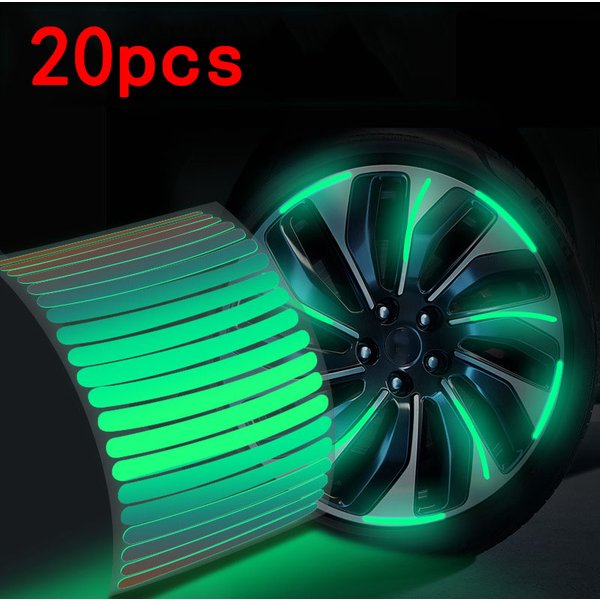 20/40Pcs Car Tire Rim Reflective Sticker Night Safety Warning Strip Motorcycle Bike Auto Wheel Hub Reflector Stickers Decals