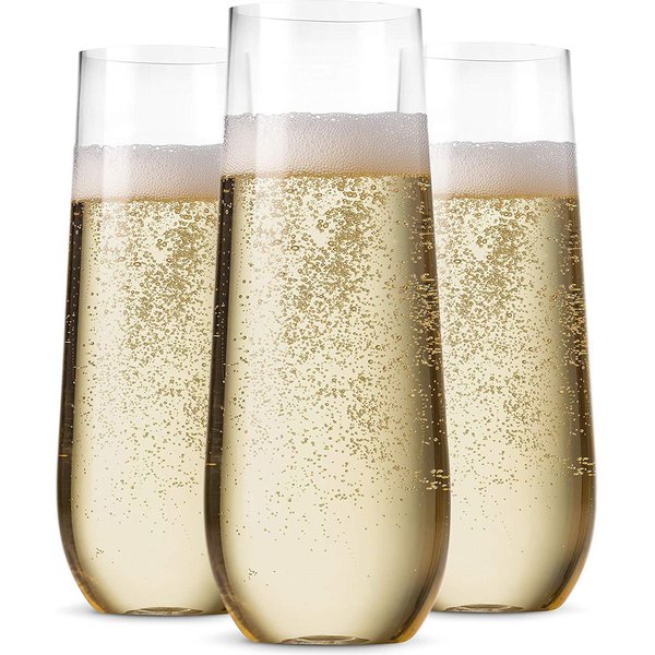 4pcs 9oz Unbreakable Stemless Plastic Champagne Flutes for Parties Bars Crystal Clear Wine Glasses Wedding and Shower Party
