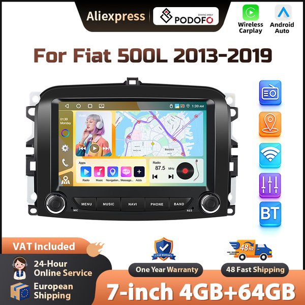 Podofo 7'' Wireless Carplay Android Auto Radio für FIAT 500L 2013-2019 Auto Intelligente Systeme GPS Navigation BT FM/RDS 2din Autoradio Head Unit SWC Auto Intelligente Systeme Multimedia Stereo EQ