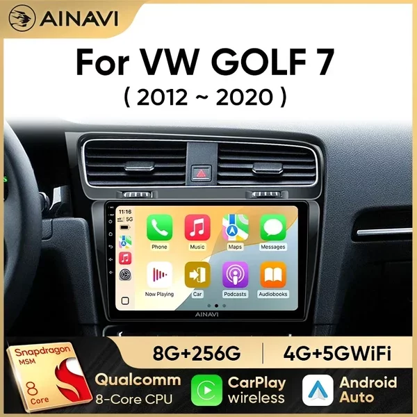 Ainavi Autoradio für Volkswagen VW Golf 7 MK7 GTI 2011-2021 Wireless Carplay Android 13 Auto Multimedia Stereo Videoplayer 2Din