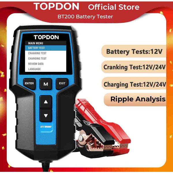 TOPDON BT200 Tragbarer Batterietester, Lade- und Anlassenprüfwerkzeuge für Auto, 12 V, Kfz-Diagnosebatterie-Monitor, 100–2000 CCA
