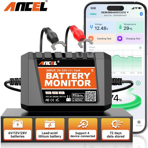ANCEL BM300 Pro Bluetooth Auto Batterie Tester Lade Anlassen System Tester Batterie Monitor 6V 12V 24V Batterie gesundheit Analysator