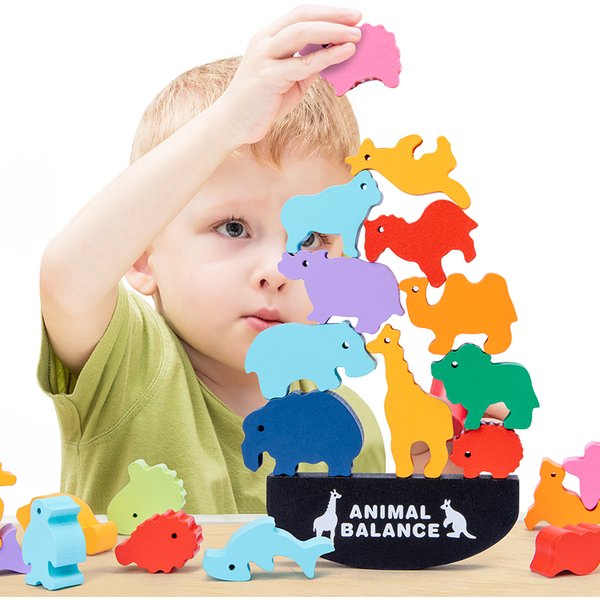 Montessori Holz Balance Blöcke Spielzeug für Kinder Tier Dinosaurier Gebäude Stapeln hohe Brettspiele Holz Spielzeug Jungen Kinder Geschenk