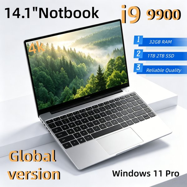 Laptop OEM z ekranem IPS 14,1 cala, procesor Intel Core i9-9900, 32 GB RAM, dysk 2 TB, wyświetlacz 4K HD, Windows 10/11 Pro, laptop do gier i pracy biurowej.