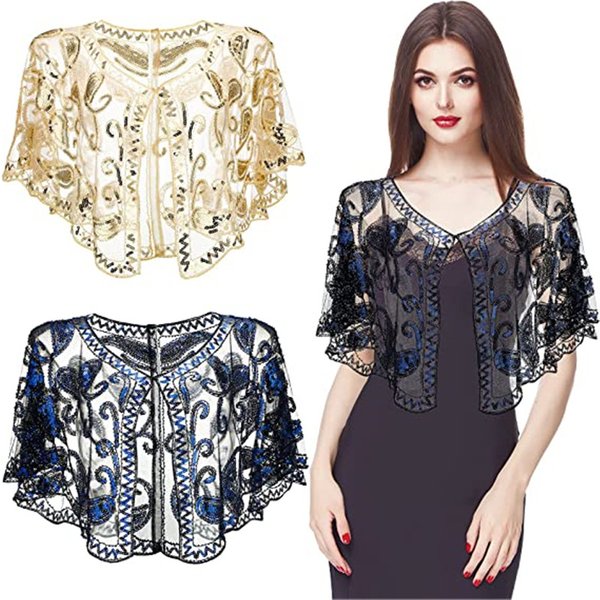 Women's 1920s Shawl Beaded Sequin Deco Evening Cape Bolero Flapper Cover Up European And American Wedding Dress Shawl On Stage