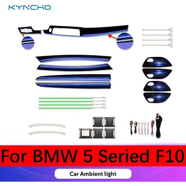 Zestaw oświetlenia ambientowego LED do samochodu BMW serii 5 F10, 64 kolory, Dream-color RGB, sterowanie aplikacją Bluetooth, symfoniczne oświetlenie wnętrza.