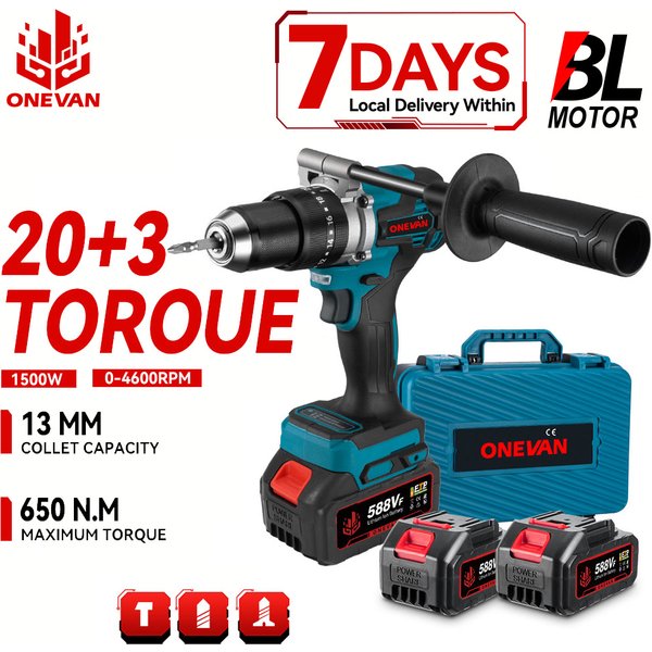 ONEVAN 1500 W Bürstenlosen Elektrischen Schlagbohrmaschine 650 NM Akkuschrauber Platten Boden Holzbearbeitung Werkzeug Für Makita Batterie Pin