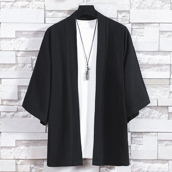 Cardigan Kimono pour hommes, vestes japonaises décontractées en coton, chemise à manches 3/4, manteau ouvert sur le devant, lin léger Yukata