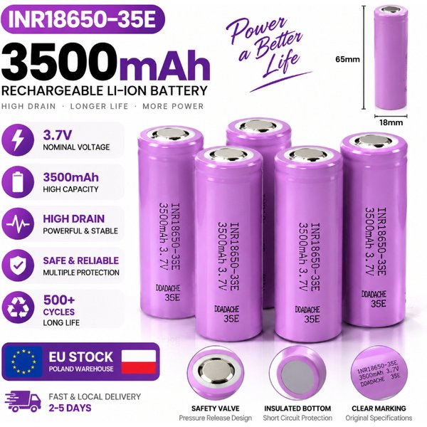 18650 Wiederaufladbare Batteriezelle INR18650-35E 3,7V 3500mAh 25A für DIY-Akkupacks, Powerbanks, Taschenlampen, Elektroroller und Elektronikprojekte, hohe tatsächliche Kapazität, geringer Verbrauch
