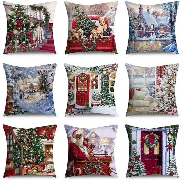 Housse de coussin de noël, décorations pour la maison, ornement de joyeux noël, taie d'oreiller, cadeaux du nouvel an 2024
