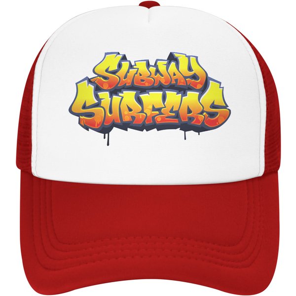 Subway Surfers Logo Trucker-Mütze für Erwachsene, Videospiel-Mütze, Trucker-Arbeitermütze, Golfmütze, verstellbare Mesh-Baseballmütze für den Sommer