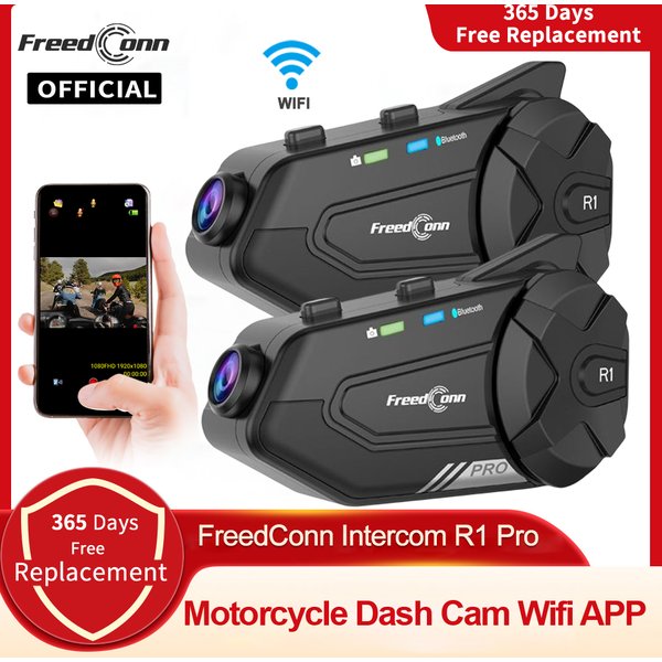 Freedconn R1 Pro Bluetooth Motorcycle Intercom Helmet Headset Group Speaker Headphone WiFi App Motorbike Dash Cam Moto Auto Dvr