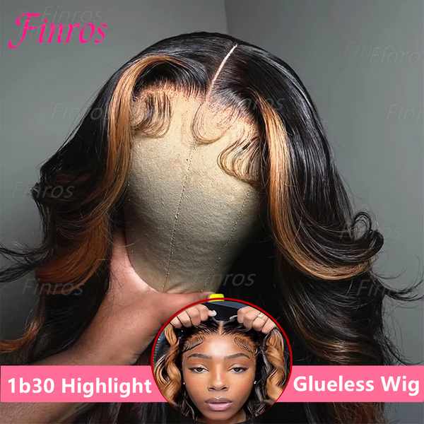 Finros 1b30 mettre en évidence sans colle perruques de cheveux humains prêt à porter pré-coupé Ombre Blonde 13x6 Hd frontale vague de corps perruques pour les femmes noires