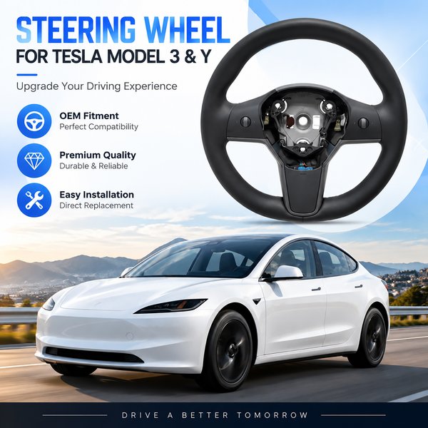 Beheiztes Lederlenkrad mit Aluminiumrahmen für Tesla Model 3 Model Y Ersatz OE 1490214-00-B