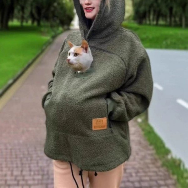 Dames hiver à capuche agneau velours fermeture éclair kangourou poche chat chien maman vêtements d'extérieur sweat confortable Style de rue à la mode