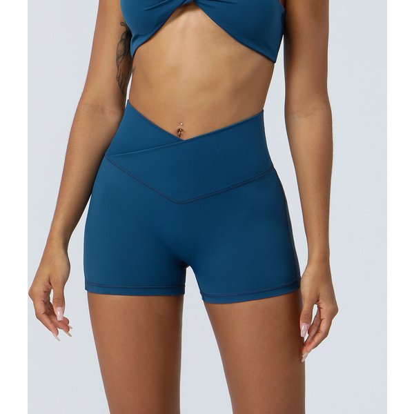 Women Cross Waist Pilates Gym Fitness Yoga Shorts Tight Butt Lifting Outdoor Running Dance Cycling Elastic Sport Shorts