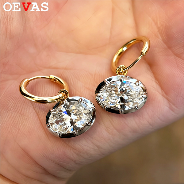 OEVAS 7cttw Oval Moissanite Hoop Earrings For Women S925 Silver Plated 18K Gold East West Bezel Prong Set Buckles Fine Jewelry