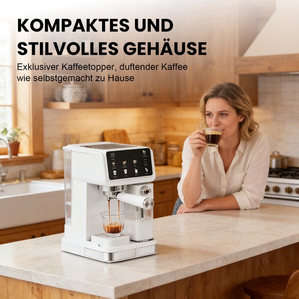 Premium 20 Bar Espressomaschine mit TFT-Touchscreen, integriertem Milchaufschäumer & Auto-Reinigungsfunktion, professioneller Vorbrühung für reichhaltige Crema, kompaktes weißes Design