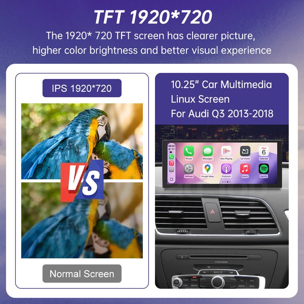 Road Top Linux Touchscreen Android Auto Wireless CarPlay Auto-Multimedia-Player für Audi Q3 2013-2018