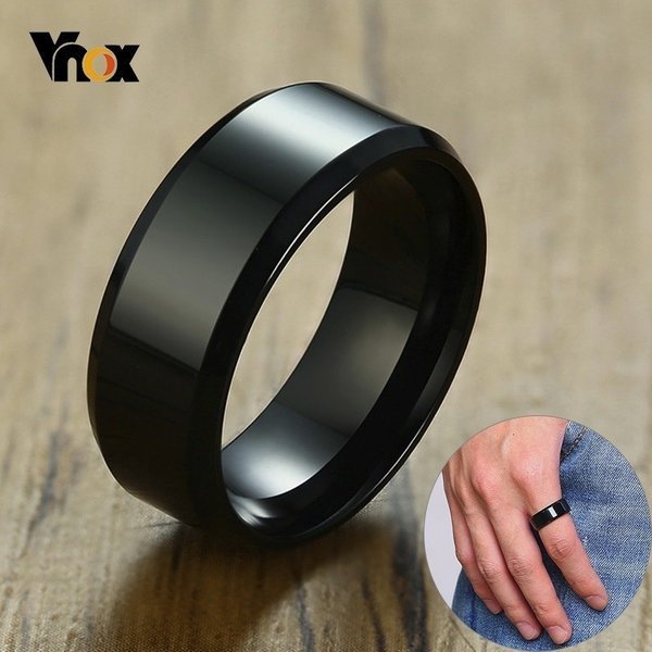 Vnox 8 mm klassischer schwarzer Ring für Männer und Frauen, glänzende Oberfläche, Edelstahl, Ehering, lässig, Anel