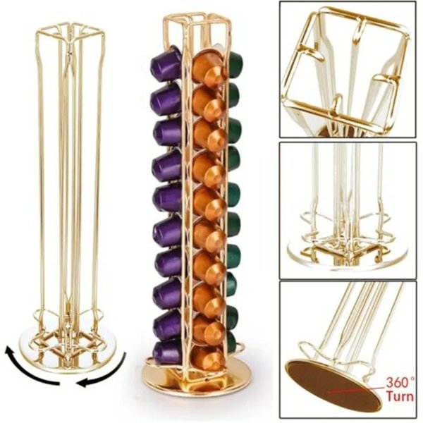 Support pour Dosettes de Café, Expresso Trempé, Or, Rotatif T1, Étagère de Rangement, Organisation, 40 Dosettes