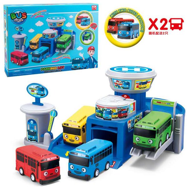 Korean Anime Tayo the Little Bus Parking Lot Garage City Bus Station Headquarters Model with 2 Mini Tayo Car Kids Birthday Gift
