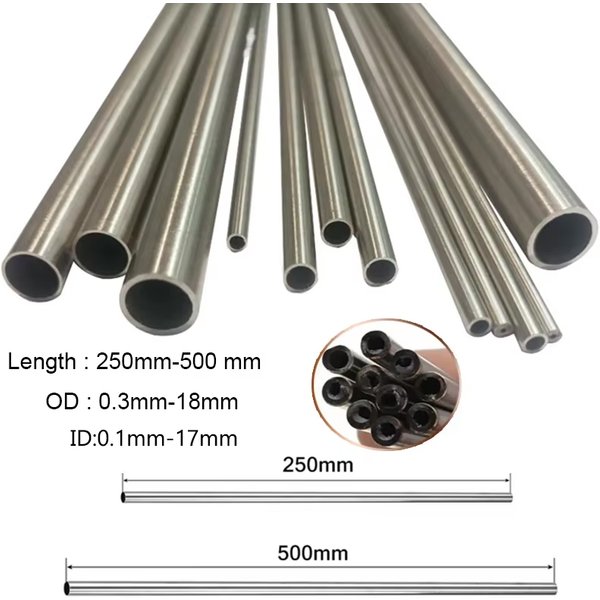 Edelstahlrohr 304, rundes, nahtloses Kapillarrohr aus Edelstahl, Kapillardurchmesser 0,3–18 mm, Länge 250/500 mm