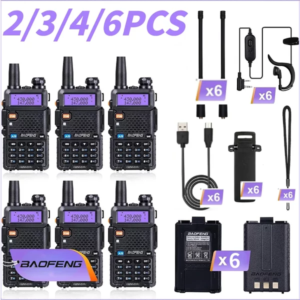 6/3 Stück Baofeng UV-5R 5W UHF/VHF Langstrecken-Dualband-Walkie-Talkie, leistungsstark, multifunktional für Jagd, Klettern, Wandern