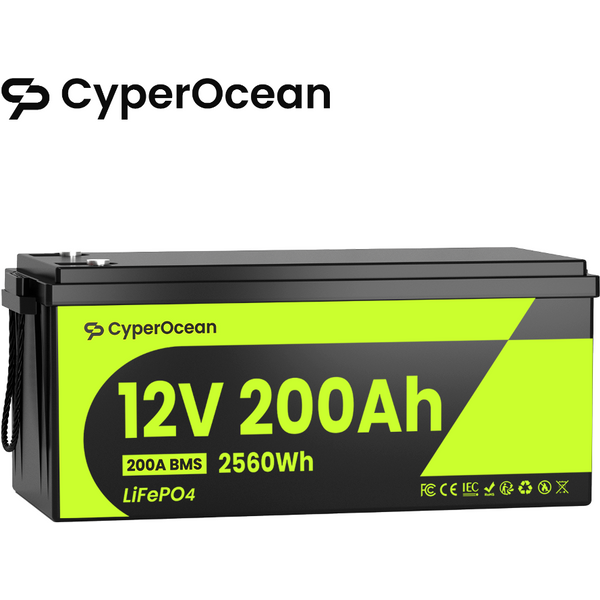 6000+ Zyklen LiFePO4-Batterie mit Niedertemperatur-BMS-Schutz, tragbare Lithium-Eisenphosphat-Batterie CyperOcean 2560Wh 12V 200Ah für Wohnmobil/Solar/Camping/Bootsfahrten/RV/Zuhause usw.