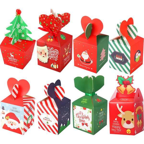 Merry Christmas Paper Boxes Treat Boxes For Candy Cookie Apple Box Navidad New year Christmas Decoration Gift Box Bag Kerst noel