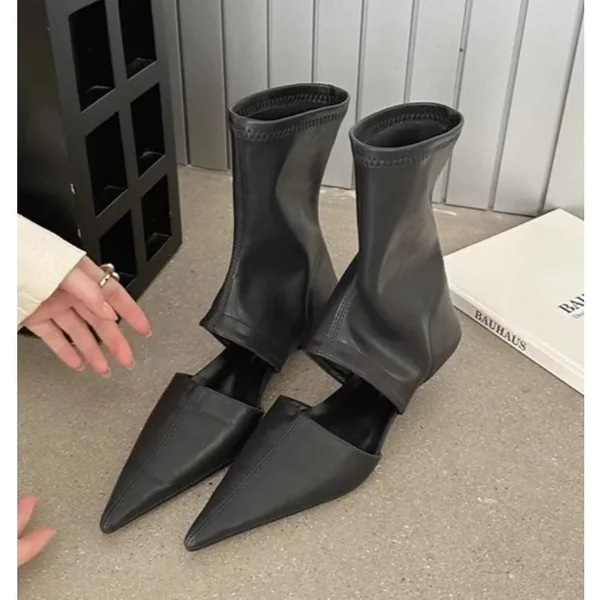 Nouveau noir pointu évidé Cool bottes chaussures à talons hauts manches élastiques femmes bottes chaussures habillées Stiletto chaussures de mode Mujer