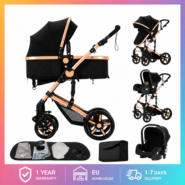 Poussette bébé 3 en 1 pliable et facile à transporter, système de voyage, économise l'énergie, remorquage sans effort, haute visibilité, berceau pour nouveau-né, siège auto de sécurité pour bébé,