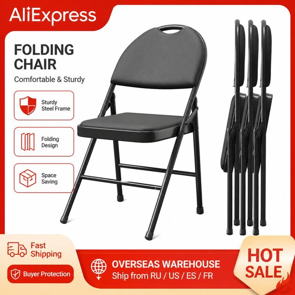 4 Pack Padded Folding Chairs, Pu Leather Upholstered Foldable Chairs Set, Soft Cushioned Chairs with Metal Frame, Portable High Back Chairs for Office, Party, Dining Room, Black