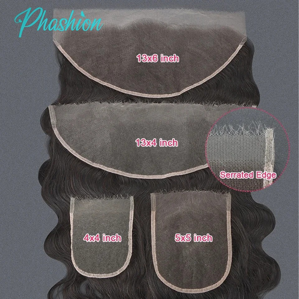 Phashion HD 13x6 13x4 Lace Frontal Straight Pre Plucked 4X4 5x5 6x6 Swiss Full Body Closure Only Natural Black 100% Human Hair