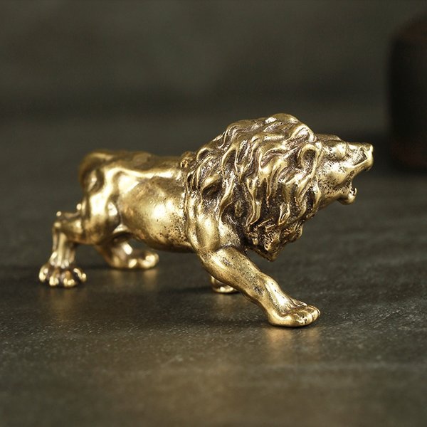 Antike Bronze Löwe Statue kleine Ornamente massiv Kupfer Berg Löwen Miniatur Figuren Messing Skulptur Handwerk Dekor