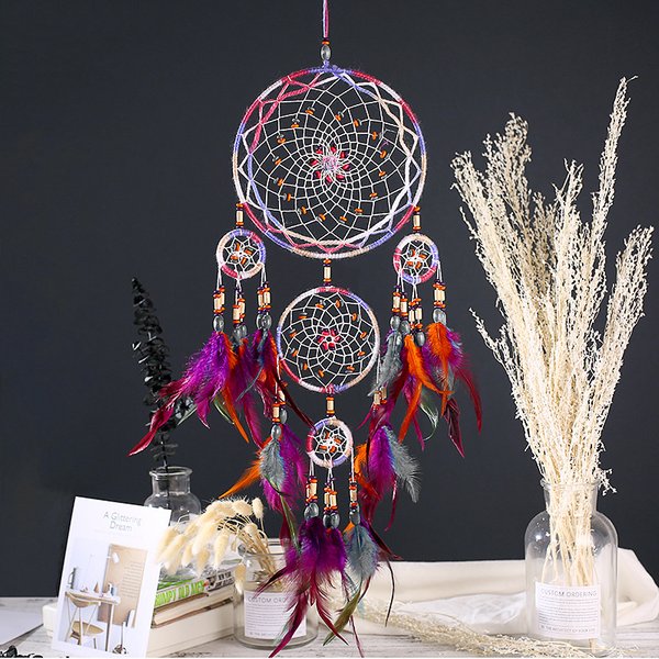 NOUVEAU Attrape-rêves créatif entièrement fait main à cinq anneaux, décoration murale pour salon et chambre, magnifique ornement suspendu