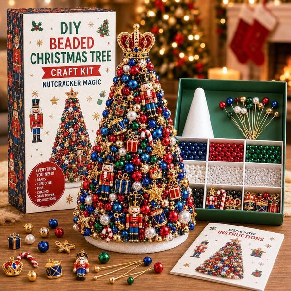 Kit de bricolage pour créer un sapin de Noël en perles, mini-sapin en perles de cristal avec anneau d'ange, décoration artisanale pour table et maison pendant les fêtes