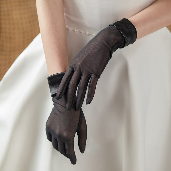Gants de mariée fins et transparents en Satin pour femmes, maille élégante, accessoires d'étiquette d'opéra pour dîner, Simple et extensible