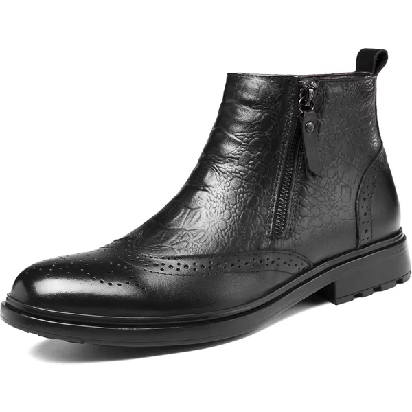 Bottes Chelsea Brogue Premium pour Hommes Automne-Hiver, Tailles : 35-47, en Cuir Véritable Gaufré Souple, Idéales pour Tenues Formelles et Quotidiennes