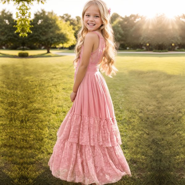 Große Mädchen Blume Hochzeit Party Rückenfreies Chiffon Kleid Prinzessin Kinder Böhmen Spitze Lange Kleider Vestidos Kleidung Für 3-15 jahre