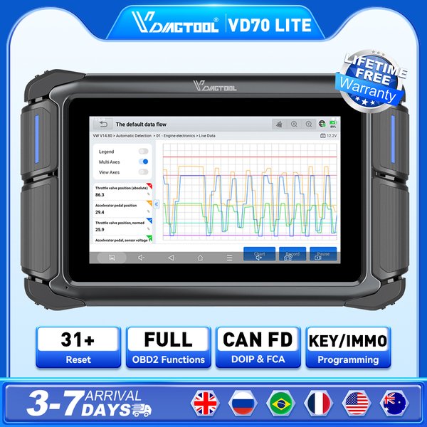 VDIAGTOOL VD70Lite OBD2 Kfz-Scanner mit KI-Unterstützung, lebenslange kostenlose Updates, alle Systeme, 31+ Rücksetzfunktionen, bidirektionales Auto-Diagnosegerät, FCA-kompatibel