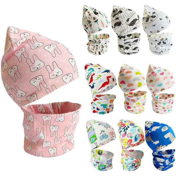 2pcs Cartoon Kids Scarf Hat Sets Girl Baby Hat Autumn Winter Baby Hat for Boys Newborn Infant Children Beanies Cap Scarf