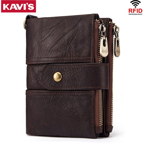 KAVIS 100% Genuine Leather Rfid Wallet Men Crazy Horse Wallets Coin Purse Short Male Money Bag Quality Designer Mini Walet Small