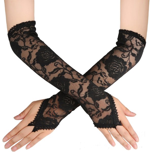 Women Sexy Hook Finger Lace Long Temptation Fingerless Gloves Etiquette Sunscreen Drive Pole Dancing Elasticity Exquisite