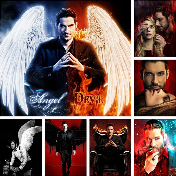 Peinture de biscuits de diamant de série télévisée Lucifer, film américain net, point de croix, image de broderie, mosaïque, artisanat, décor à la maison, bricolage