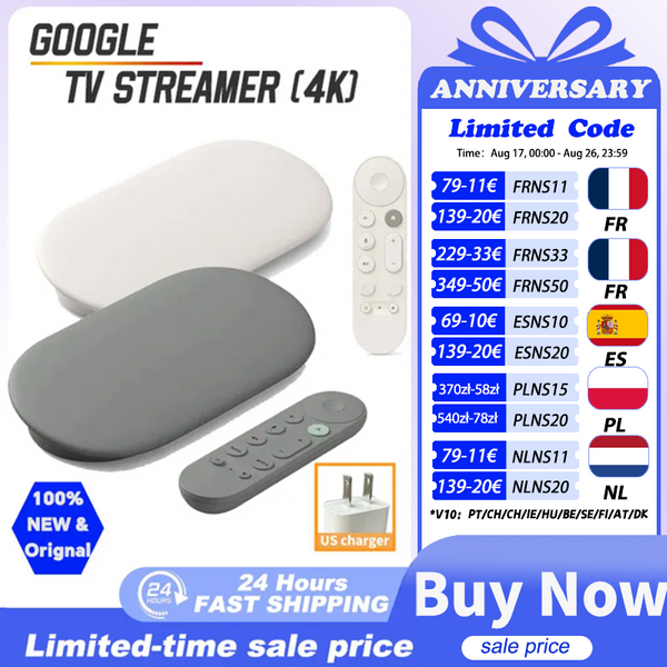 Lecteur multimédia Google TV 4K Porcelain/Hazel, prend en charge la technologie 4K, HDR et Dolby Vision, appareils connectés pour la maison intelligente, chargeur US.