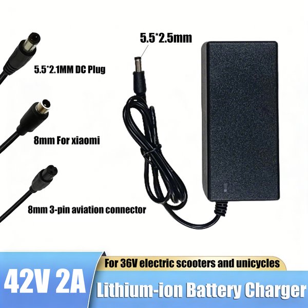 Chargeur de batterie au lithium 42V 2A, prise 5.5 × 2.5/2.1mm 8mm à 3 broches pour scooters électriques Xiaomi Ninebot M365 Segway, packs de batteries Li-ion