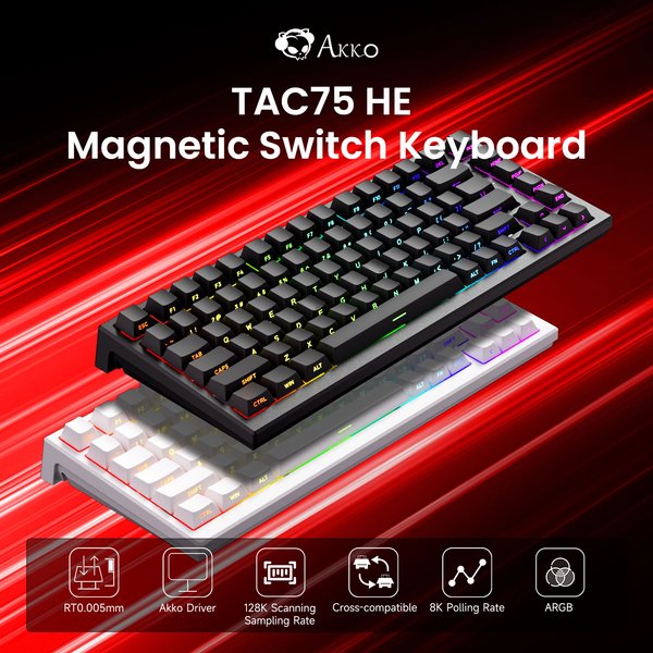 Clavier Akko TAC75 HE 75% avec interrupteurs magnétiques à déclenchement rapide 0,005 mm, ARGB, taux de polling 8K, clavier mécanique filaire pour jeux e-sport