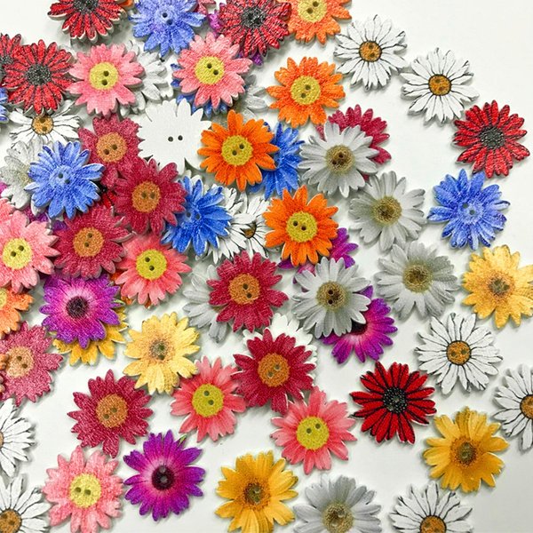 200/100Pcs DIY Craft Handmade Wooden Buttons Flower-Shaped Scrapbook Sewing Accessories Decor Button Clothing Decoration 2 Holes