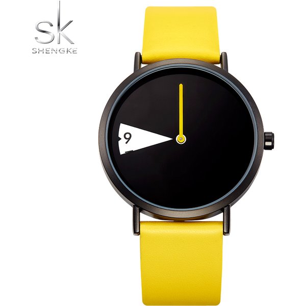 Shengke femmes chaudes montre créative montre-bracelet dames montre rotation jaune bracelet en cuir Montres horloge Montres Femme Reloj Mujer